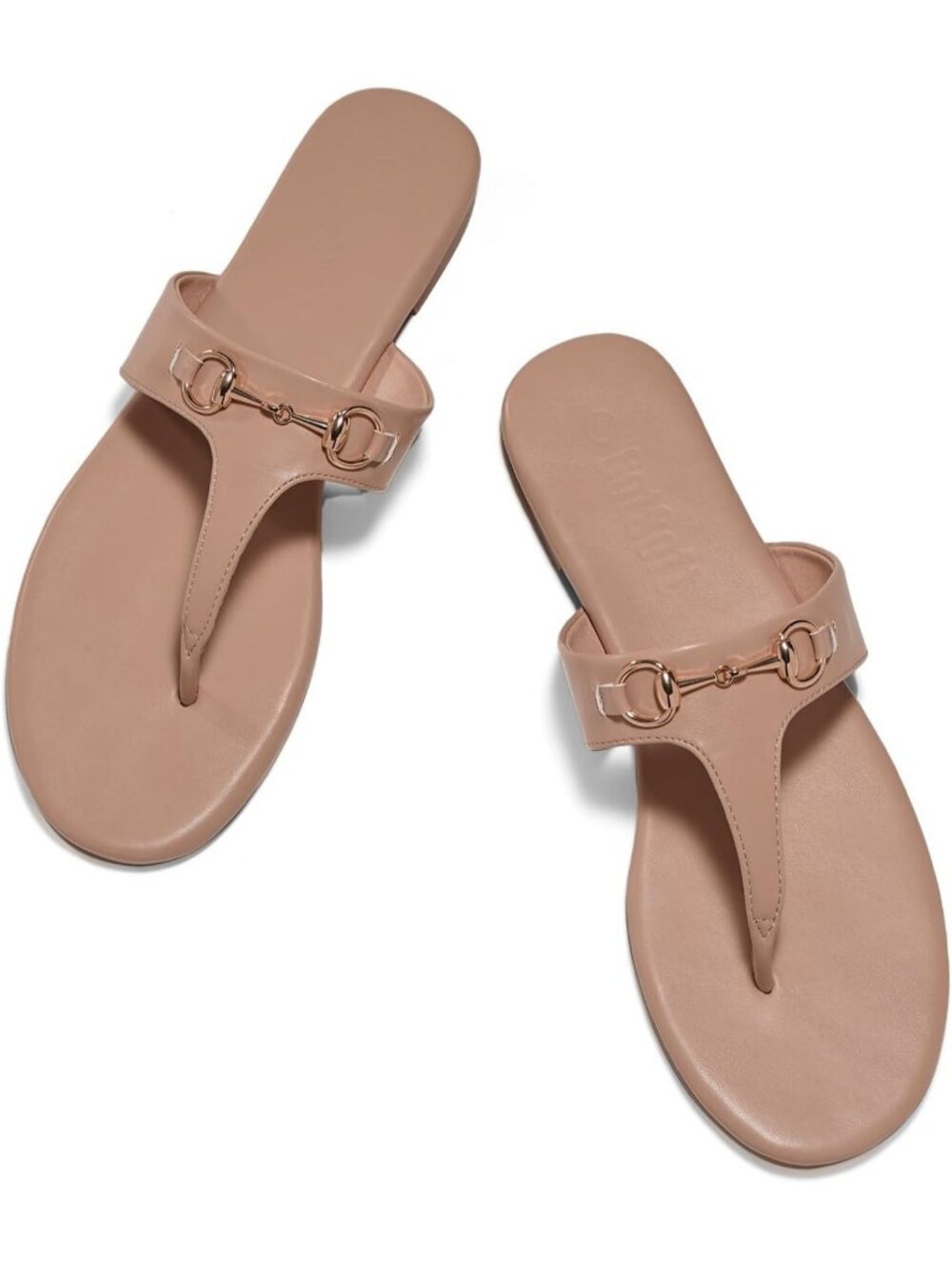 Women's Light Pink Soft Leather Metal Chain Slip on Flip Flops Thong Flat Shoes